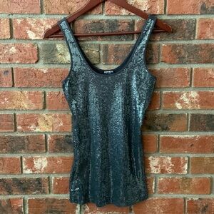 Express Sexy Basic Dark Gray Sequin Tank Top